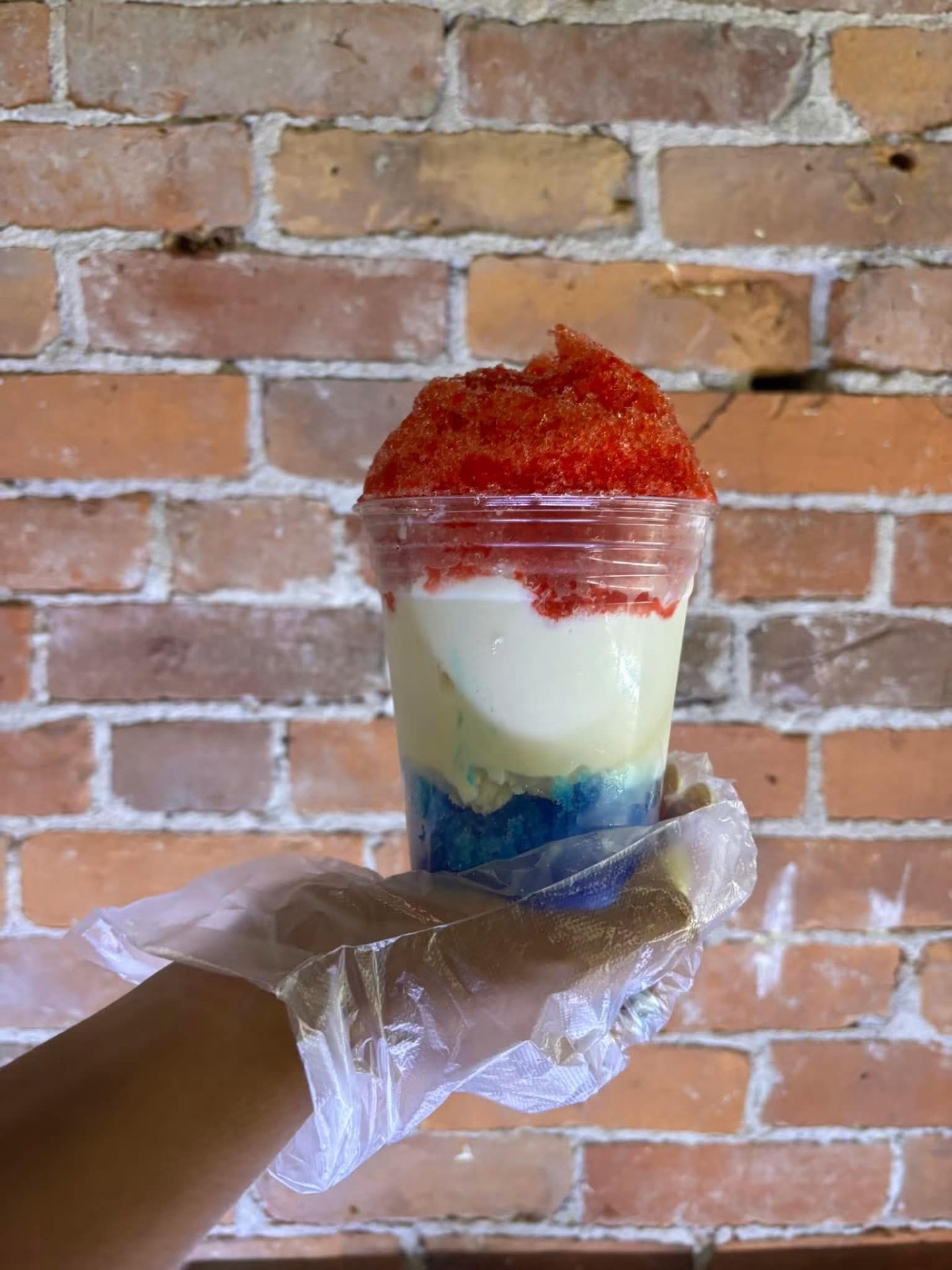 Red white and blue snow cone